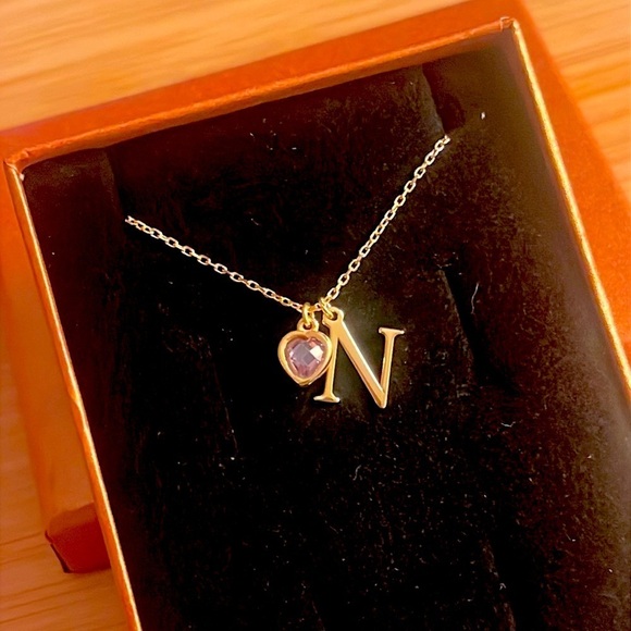 Brand New 14K Gold Plated Sterling Silver Monogram "N" Necklace Alexandrite Gem - Picture 6 of 13